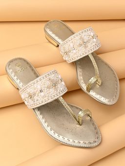 ROCIA - By Regal White Women Embroidered Kolhapuri Flat