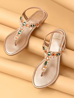 ROCIA - By Regal Rose Gold Women Embroidered Block Heel Sandals