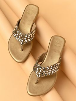 ROCIA - By Regal Antique Gold Women Mirror Work Embroidered Flats