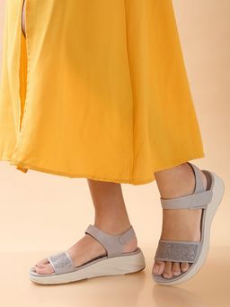 ROCIA - By Regal Grey Women Comfort Diamond Studded Stylish Sandals