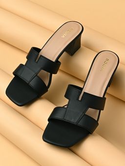 ROCIA - By Regal Black Women Stylish Block Heel Sandals