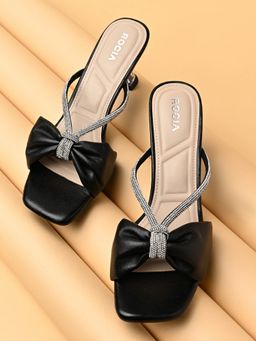 ROCIA - By Regal Black Women Diamond Studded Kitten Heel Sandals