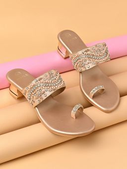 ROCIA - By Regal Rose Gold Women Embroidered One Toe Block Heel Sandals