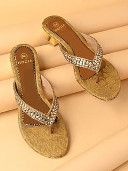 ROCIA - By Regal Antique Gold Women Diamond Embellished Block Heels