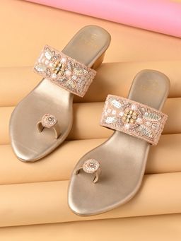 ROCIA - By Regal Rose Gold Women One Toe Embroidered Block Heels