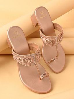 ROCIA - By Regal Rose Gold Women One Toe Embroidered Block Heels