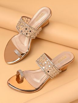 ROCIA - By Regal Rose Gold Women Mesh Diamond Studded Fancy Wedges