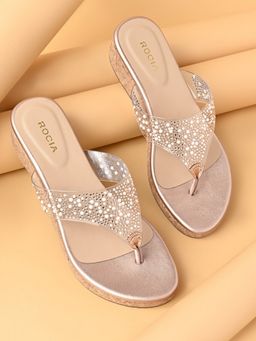 ROCIA - By Regal Rose Gold Women Vinyl Studded Cork Sandals