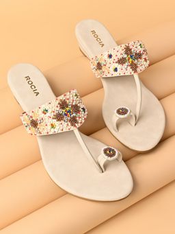 ROCIA - By Regal Cream Women Embroidered One Toe Kolhapuri