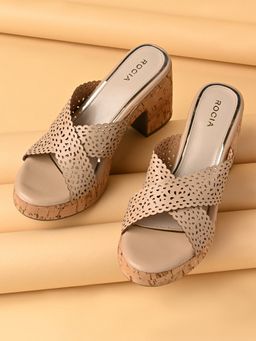 ROCIA - By Regal Beige Women Casual Laser Cut Cork Block Sandals