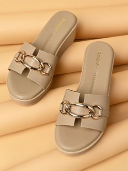 ROCIA - By Regal Beige Women Buckled Casual Platforms Sandals