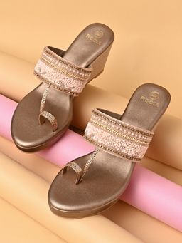 ROCIA - By Regal Brown Women Embroidered High Wedges Heels