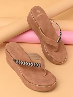 ROCIA - By Regal Rose Gold Women Diamond Embellished Wedges Heels