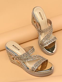 ROCIA - By Regal Gold Women Bridal Diamond Encrusted Wedges Heels