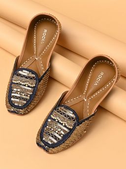 ROCIA - By Regal Navy Blue Women Embroidered Juttis
