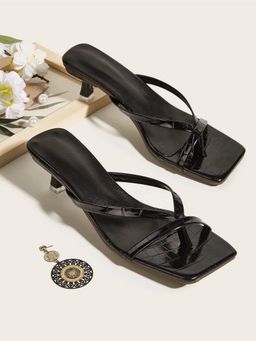 IRUSSH - Onyx Black Croc Petite Kitten Heels