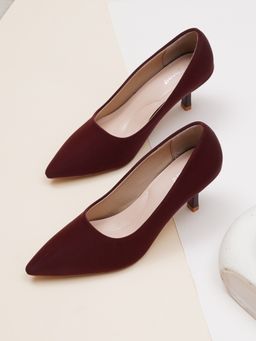 Sherrif Shoes - Maroon Classic Pointed Toe Kitten Pump Heels