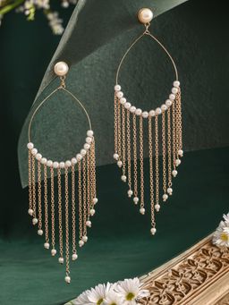 Aatmana - Plated Pearl Studded Contemporary Drop Earrings