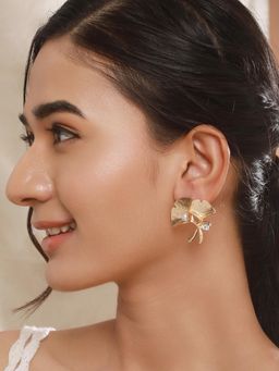 Aatmana - Gold Plated Pearl and American Diamond Studded Contemporary Studs (Pack of 2)