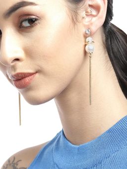 Carlton London - Toned and Off-White Stone Studded and Beaded Contemporary Drop Earring