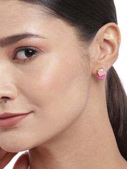 Carlton London - Pink Enamelled Heart Shaped Quartz Stud Earring