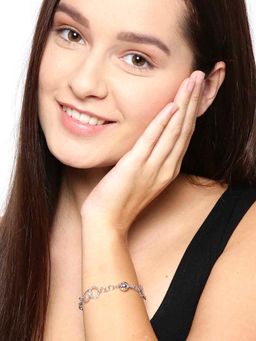 Carlton London - Silver Toned Rhodium Plated Beaded Link Bracelet