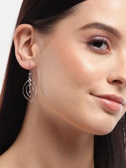 Carlton London - 925 Sterling Silver Rhodium-Plated Leaf Shaped Drop Earring