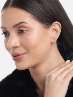 Carlton London - 925 Sterling Pink Rhodium Plated with Cz Heart Stud Earring