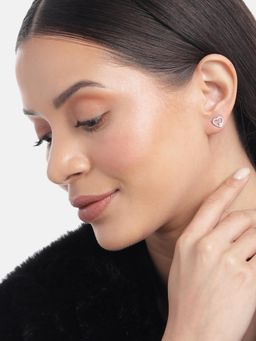 Carlton London - 925 Sterling Silver Rhodium Plated with Cz Heart Stud Earring