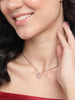 Carlton London - 925 Sterling Pink Rhodium Plated with Cz Heart Pendant with Chain