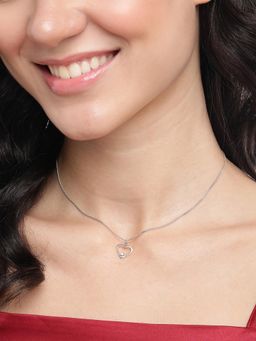 Carlton London - 925 Sterling Silver Rhodium Plated with Cz Heart Pendant with Chain