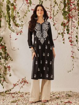 ADA - Black Cotton Embroidered Chikankari Kurta