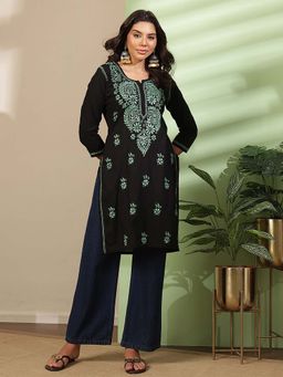ADA - Black Cotton Embroidered Chikankari Kurta