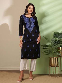ADA - Black Cotton Embroidered Chikankari Kurta