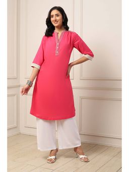 Biba - Pink Cotton Solid/Plain Thread Work Kurta
