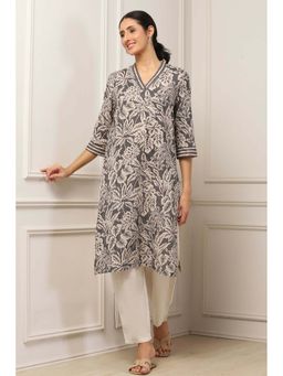 Biba - Charcoal Cotton Floral Printed Kurta