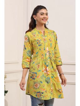 Biba - Green Cotton Floral Printed Short Kurti
