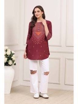 Biba - Maroon Rayon Printed Short Kurti