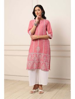 Biba - Pink Cotton Floral Printed Kurta