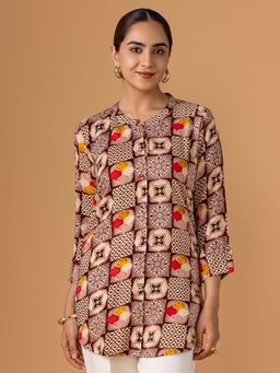 Women Plus - Multi-Color Viscose Rayon Printed Short Kurti