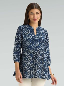 Women Plus - Navy Blue Pure Cotton Printed Block Printed Tunic