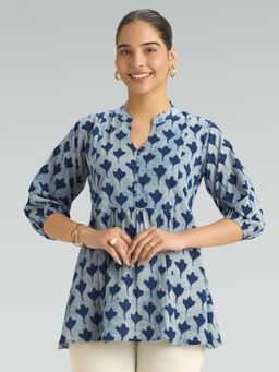 Women Plus - Blue Pure Cotton Printed Tunic