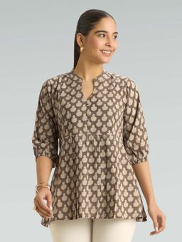 Women Plus - Brown Pure Cotton Printed Tunic