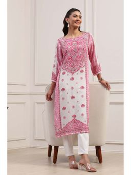 Biba - Pink Viscose Floral Printed Kurta