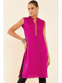 Soch - Pink Chanderi Sleeveless Kurta with Embroidery