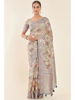 Soch - Multi-Color Floral Printed Saree with Zari Woven Design and Unstitched Blouse