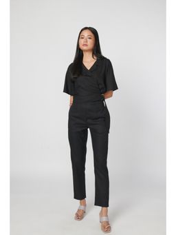 Not So Pink - Black Overlap Buckle Tieup Crop Shirt