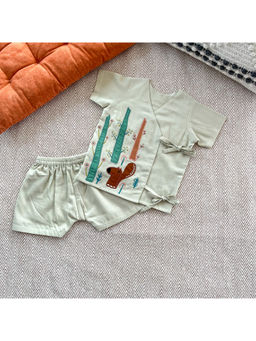 Bhaakur - Squirrel Cotton Jhabla and Shorts (Set of 2)