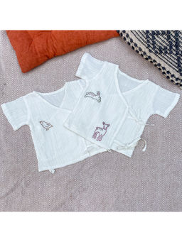 Bhaakur - White Muslin Forest Theme Jhablas (Pack of 2)