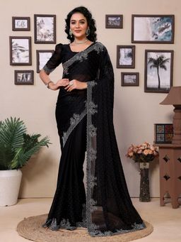 Gahan - Black Art Silk Festive Saree with Unstitched Blouse